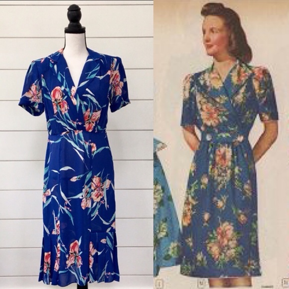 Vintage Dresses & Skirts - Vintage 80s Does 40s Sheer Floral Midi Dress